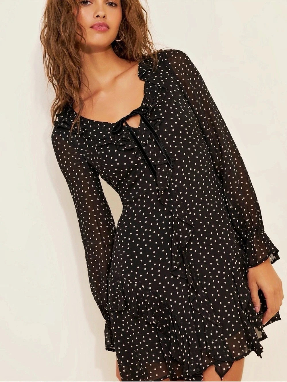 Hill House Bridget Dress Small Polka-Dot Ruffle Mini Dress